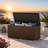 Large Outdoor Wicker Storage Box - Weatherproof Garden & Patio Chest