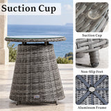 Round Grey Rattan Outdoor Coffee Table - Aluminium Frame Garden Patio Side Table