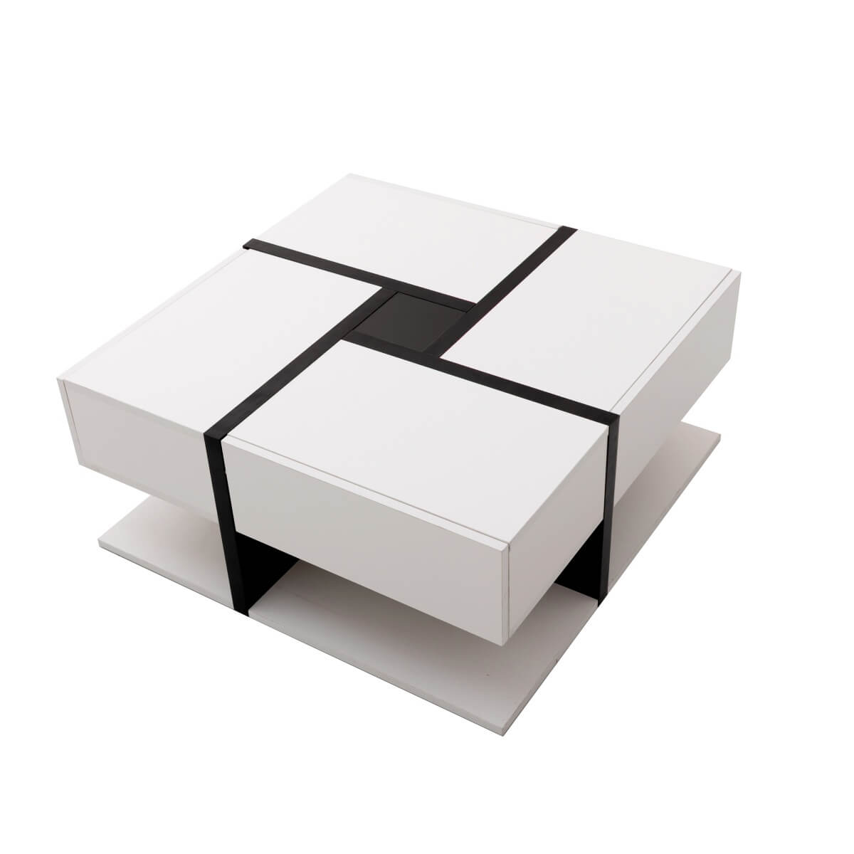 Modern Coffee Table with 4 Drawers - Unique Two-Tone Design and Bottom Storage Space