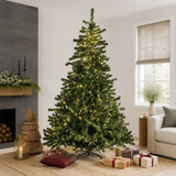 Realistic Full Green Artificial Christmas Tree - PVC Xmas Tree with Pre-Lit Warm White LED Lights, Easy Setup & Indoor Festive Decoration, 6ft/7ft/8ft