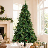 Realistic Full Green Artificial Christmas Tree with Pine Cones & Red Berries - PVC Xmas Tree for Easy Setup, 6.5ft/7.5ft/8.5ft