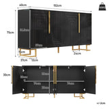 Black Sideboard with Geometric Design - Modern Storage Cabinet with Gold Handles and Gold Legs