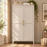 2-Door Freestanding Wardrobe - Hanging Rail, Storage Shelf, Gold Handles and Raised Legs, Cashmere