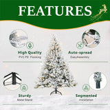 Realistic Snow-Flocked Green Artificial Christmas Tree - Full PVC & PE Mixed-Foliage Xmas Tree with Pre-Lit Warm White LED Lights & Faux Snow Effect, 6ft/7ft/8ft