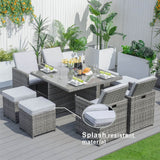 8 Seater Aluminium Rattan Dining Set – Outdoor Garden Table with 4 Chairs and 4 Footstools