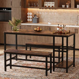 3 Piece Dining Table and Bench Set - Space Saving Kitchen Table Set, Brown