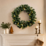 Realistic Christmas Wreath with Pine Cones - Full PVC Foliage Wreath with Pre-Lit LED Lights for Festive Door & Home Decoration