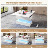 Lift Top LED Coffee Table - Height Adjustable Table with Power Outlet, USB C Charging and Storage