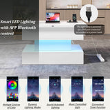 Lift Top LED Coffee Table - Height Adjustable Table with Power Outlet, USB C Charging and Storage