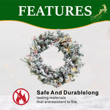 Snow-Flocked Christmas Wreath with Pine Cones & Red Berries - PVC Wreath with Pre-Lit LED Lights
