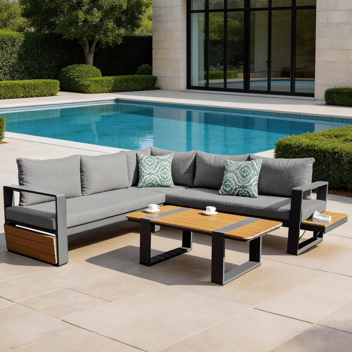 ARVIA Aluminum Corner Sofa Set (L-Shape with Coffee Table)