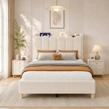 3ft Single Upholstered Storage Bed - Velvet Bed Frame with Storage Headboard, USB & Type-C Charging Ports and Reading Light, Beige
