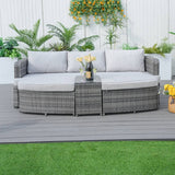 Rattan Outdoor Daybed with Coffee Table - Garden Sun Lounger Sofa