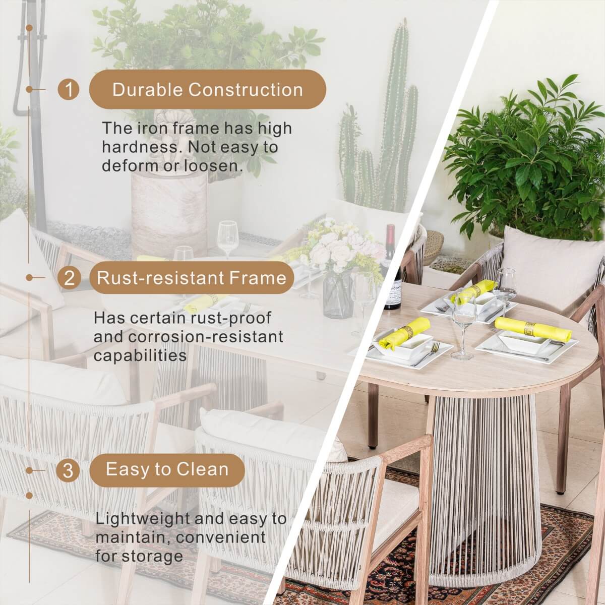 6-Seater Garden Dining Set - Metal Frame, Wood-Effect Table & Chairs