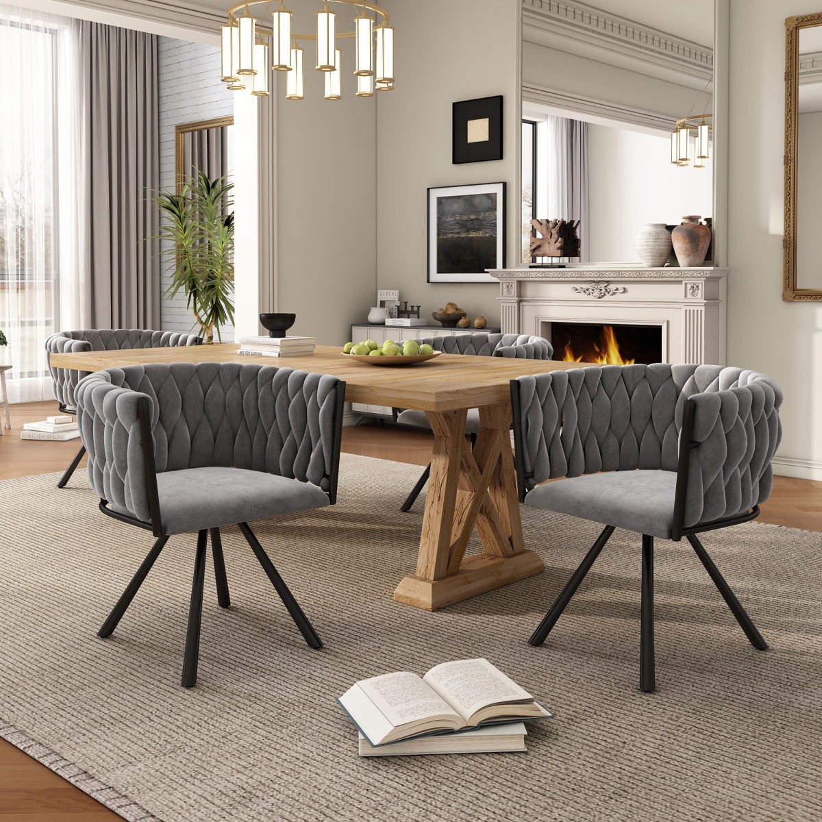 Set of 2 Velvet Swivel Dining Chairs - Luxury Armchairs, Grey