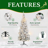 Snow-Flocked Green Artificial Christmas Tree - Realistic Full PVC Xmas Tree with Pre-Lit Warm White LED Lights & Faux Snow Effect, 5ft/6ft/7ft