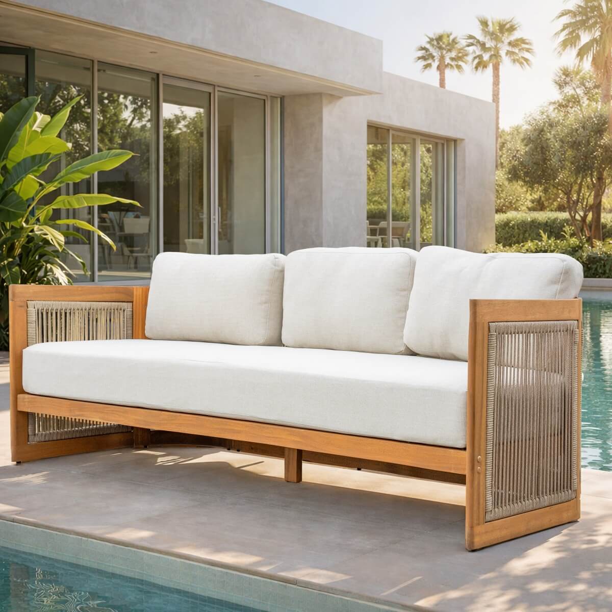 CAVEN Solid Wood Outdoor 3-Seater Sofa