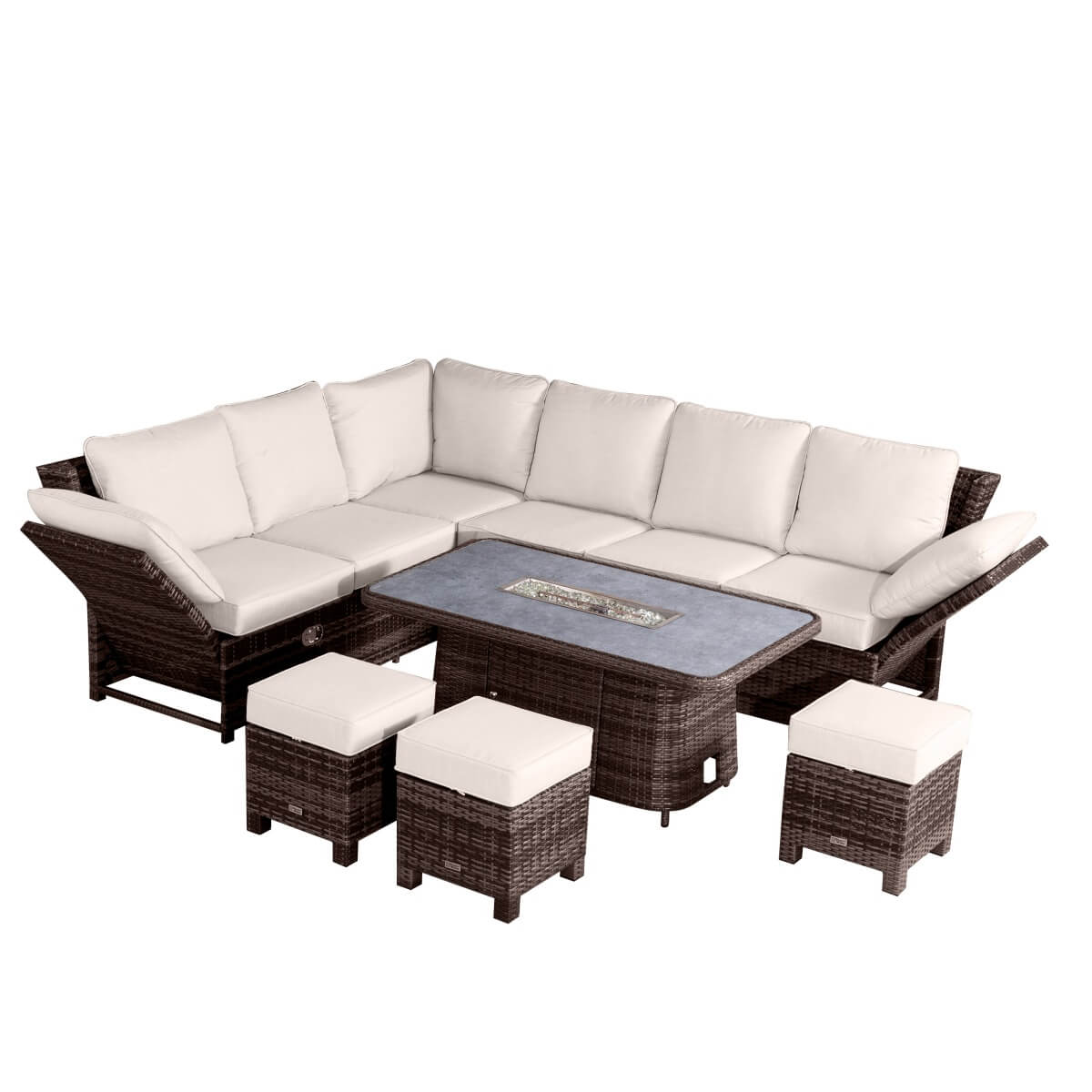 9-Seater Aluminium Fire Pit Sofa Set - Lift-Top Table with Adjustable Armrests