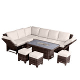 9-Seater Aluminium Fire Pit Sofa Set - Lift-Top Table with Adjustable Armrests