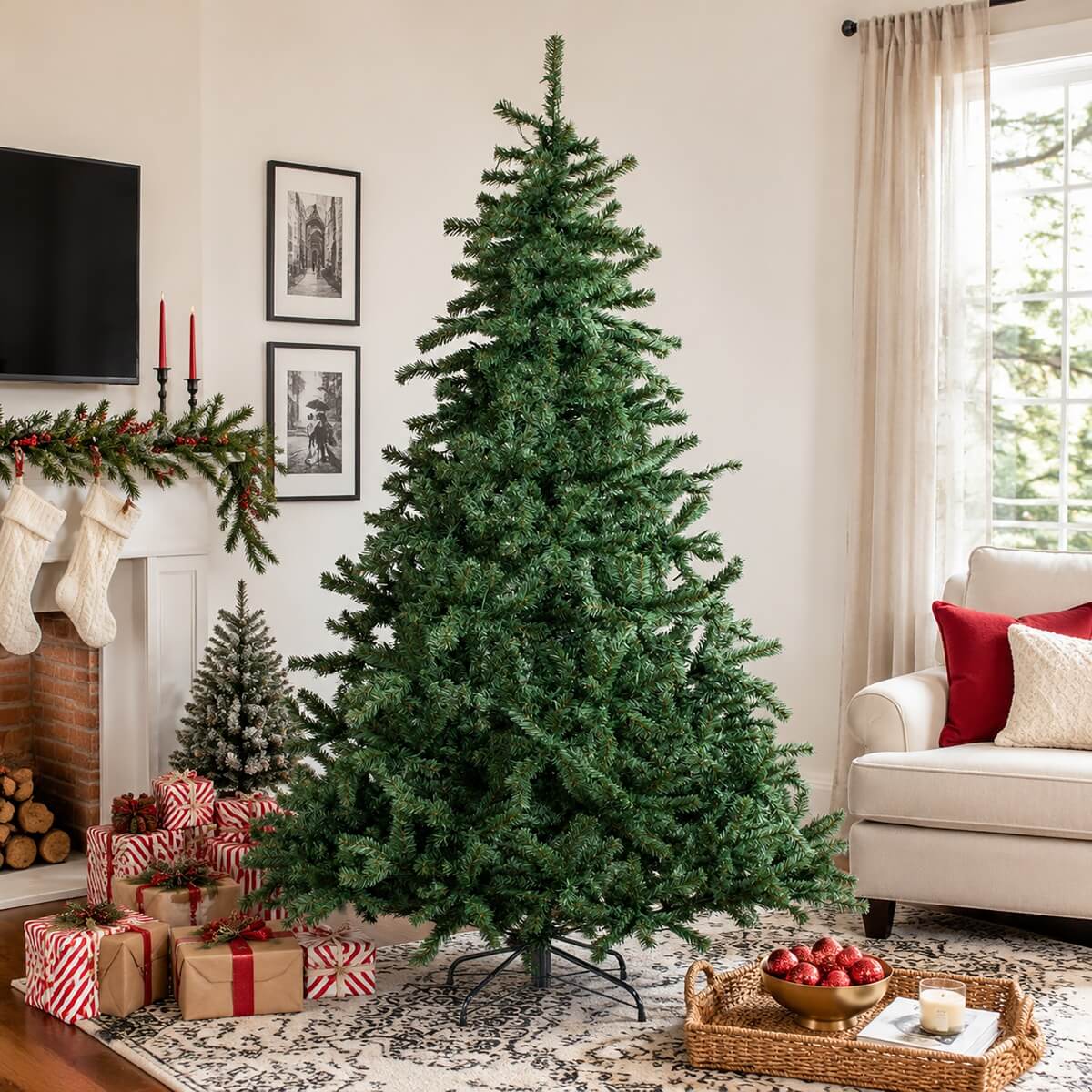 Realistic Full Green Artificial Christmas Tree - PVC Xmas Tree for Easy Setup & Indoor Festive Decoration, 6ft/7ft/8ft