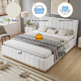 4ft6 Double Upholstered Bed with Soft Headboard - PU & MDF Bed Frame