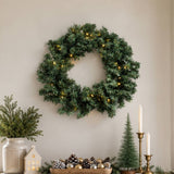 Pre-Lit Artificial Christmas Wreath - Realistic PVC Foliage Wreath with Warm White LED Lights for Door & Home Decoration