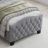 3ft Velvet Upholstered Storage Bed with LED Light Strip - Single Bed with Slatted Base, Grey