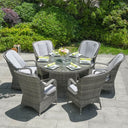 6 Seater Outdoor Rattan Dining Set - Round Table with Tempered Glass Top, Lazy Susan & Parasol Hole