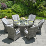 6 Seater Outdoor Rattan Dining Set - Round Table with Tempered Glass Top, Lazy Susan & Parasol Hole