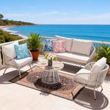 4-Seater Outdoor Sofa Set with Round Coffee Table - Metal Garden Patio Furniture Set