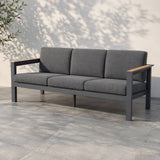 ARVE 3-Seater Outdoor Sofa  Spacious Aluminium Garden Sofa with Teak Detail