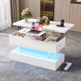 Lift Top LED Coffee Table - Height Adjustable Table with Power Outlet, USB C Charging and Storage