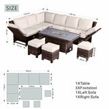 9-Seater Aluminium Fire Pit Sofa Set - Lift-Top Table with Adjustable Armrests