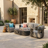 VAREL 4-Piece Sofa Set with LYRIN Fire Pit Table (2 Armchairs + 3-Seater)