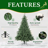 Realistic Full Green Artificial Christmas Tree - PVC Xmas Tree for Easy Setup & Indoor Festive Decoration, 6ft/7ft/8ft