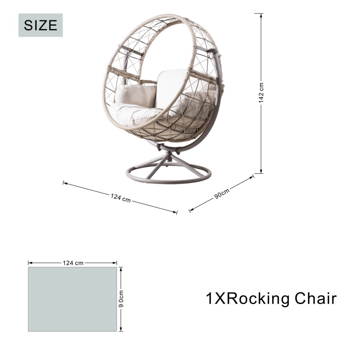 Metal Hanging Egg Chair - Grey Outdoor Garden Swing Chair