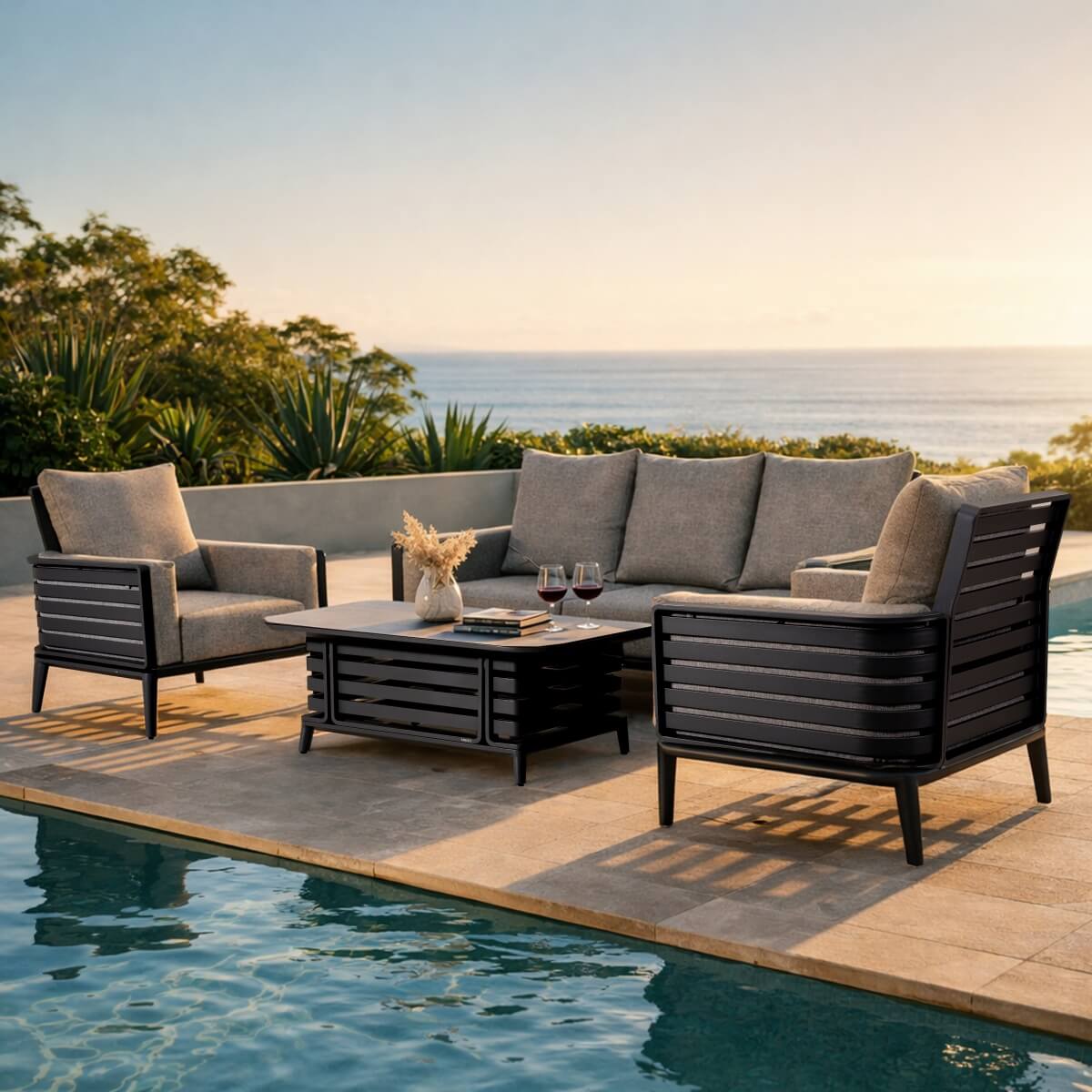 AUREL 5-Seater Aluminium Outdoor Sofa Set - 4 Pieces