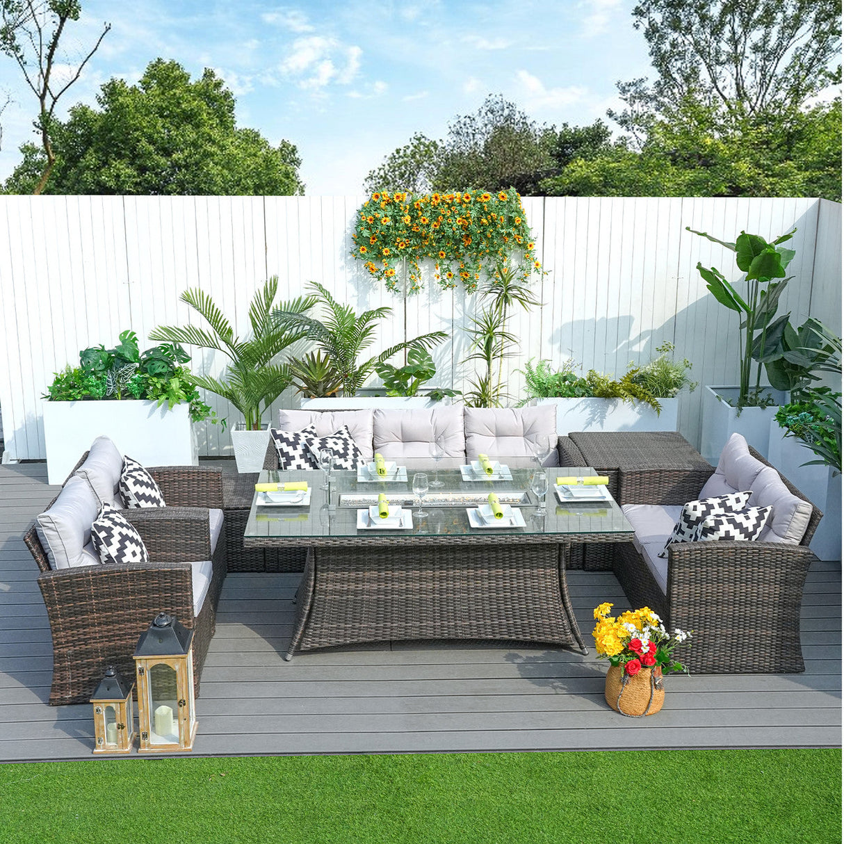 Savannah Sunset 6-Piece Outdoor Rattan Fire Pit Set with Sofas & Storage (PAG-1503+1106R)
