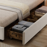 3ft Single Velvet Storage Bed - Upholstered Bed Frame with 4 Drawers and Soft Headboard, Beige