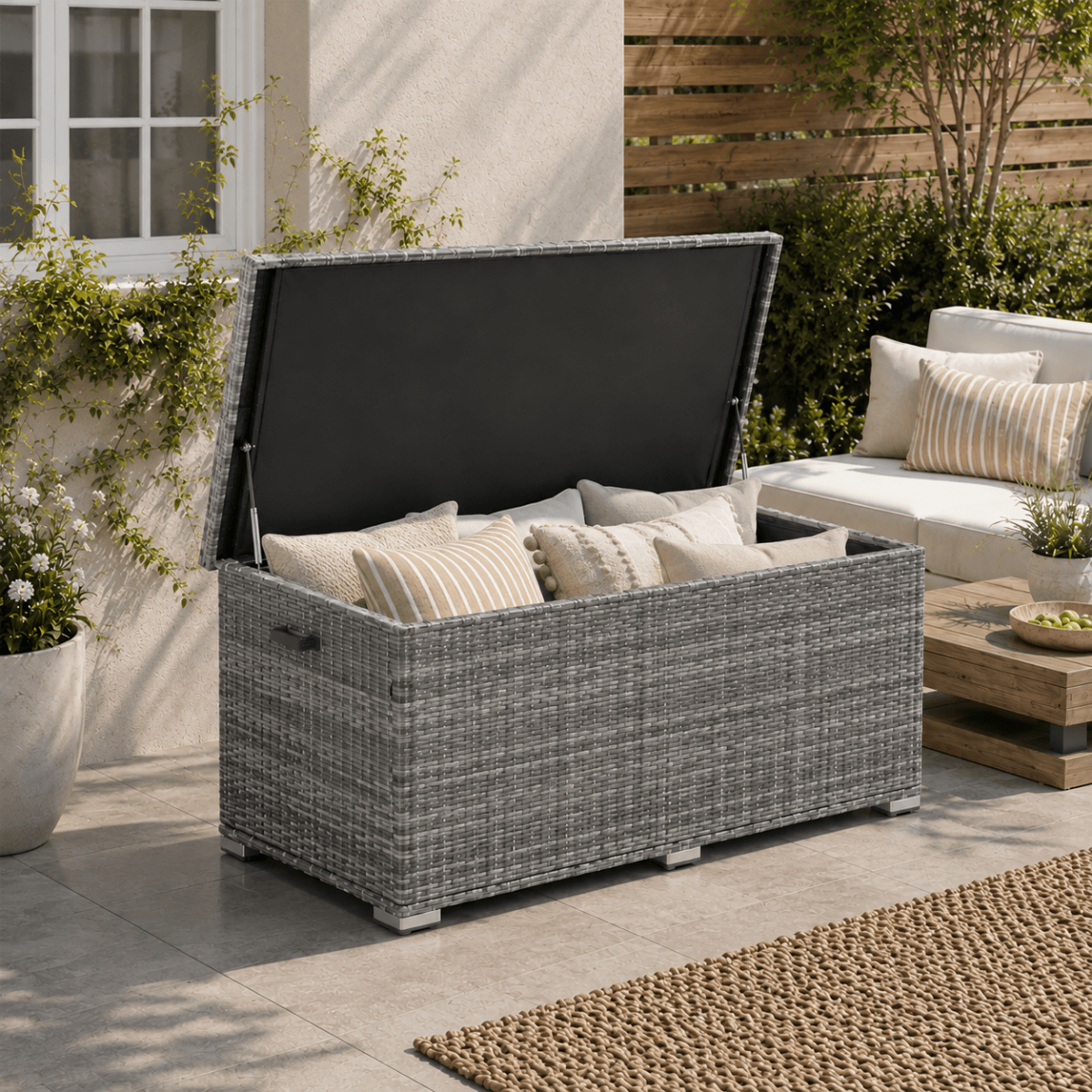 Rattan Garden Storage Box - Medium Outdoor Patio Storage Chest