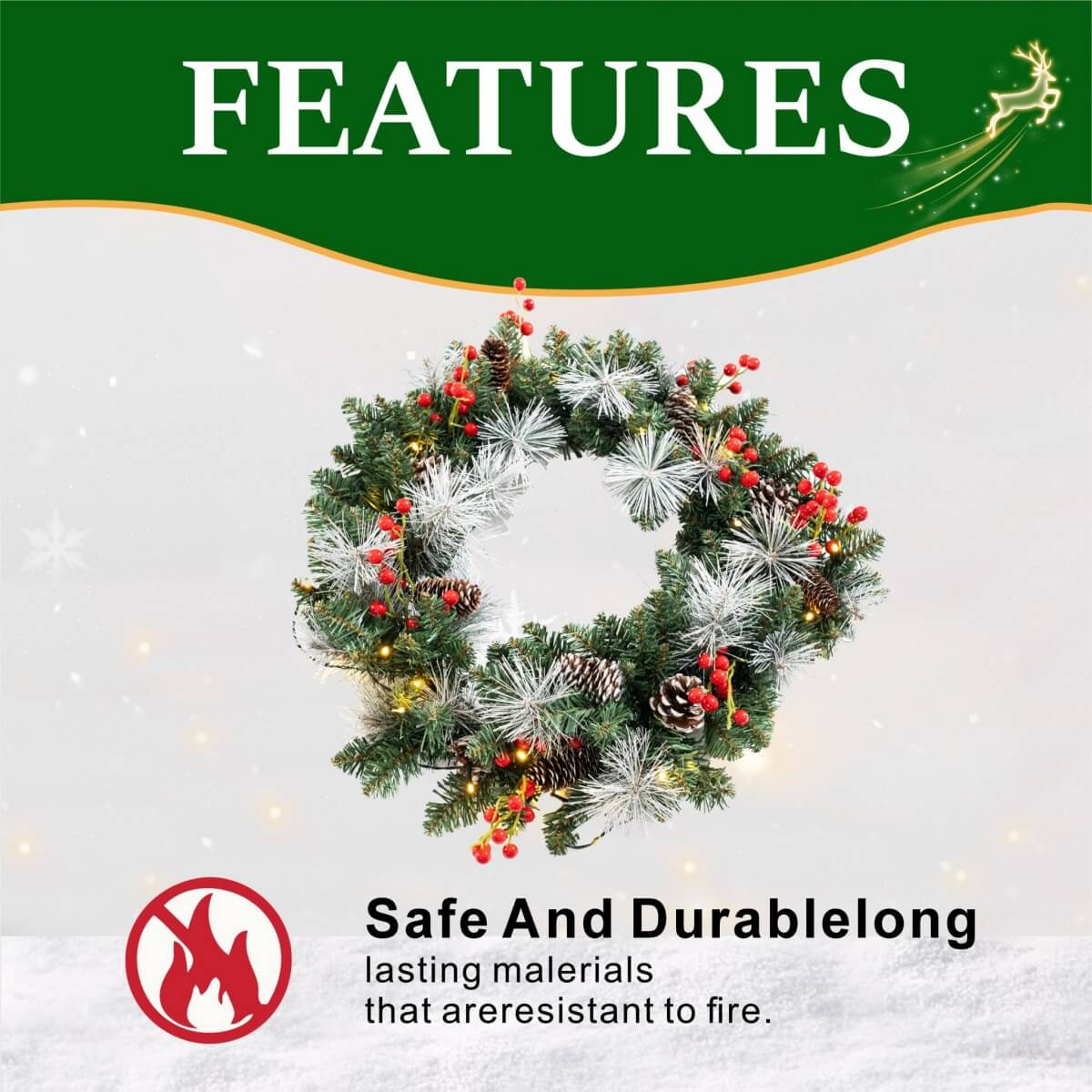 PVC & PE Christmas Garland with Red Berries & Pine Cones - Realistic Evergreen Foliage