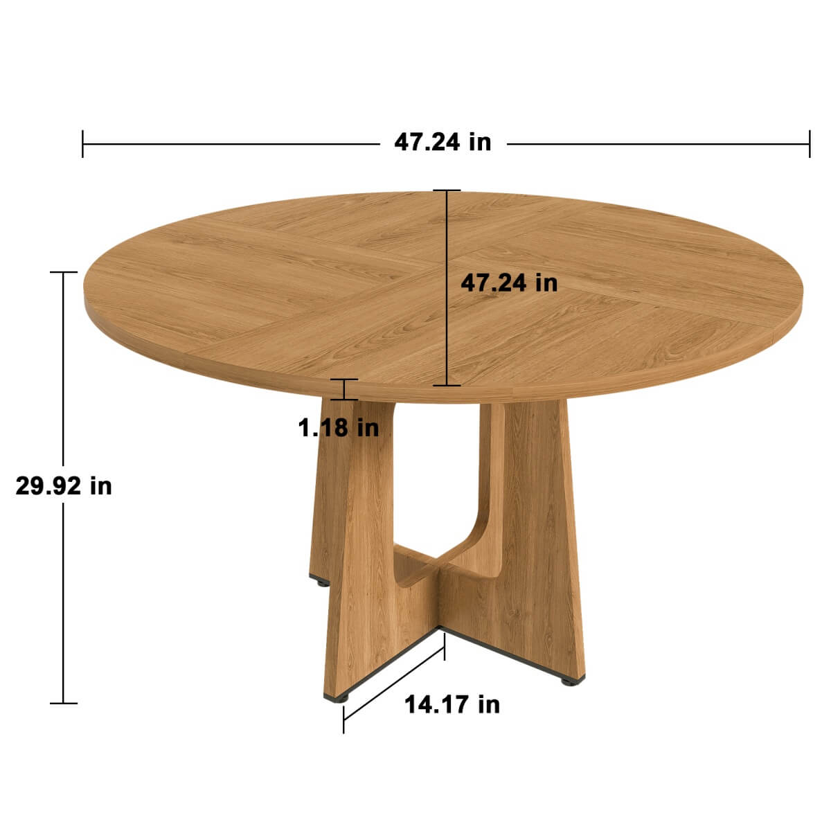 Round Dining Table for 4 - 47 Inch Farmhouse Kitchen Table with Wood Grain Finish, Circular Dining Table for Dining Room & Kitchen, Oak