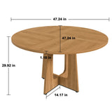 Round Dining Table for 4 - 47 Inch Farmhouse Kitchen Table with Wood Grain Finish, Circular Dining Table for Dining Room & Kitchen, Oak