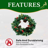 PVC & PE Evergreen Christmas Wreath with Red Berry Clusters & Pine Cones