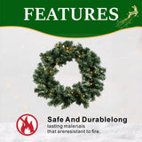 Pre-Lit Artificial Christmas Wreath - Realistic PVC Foliage Wreath with Warm White LED Lights for Door & Home Decoration