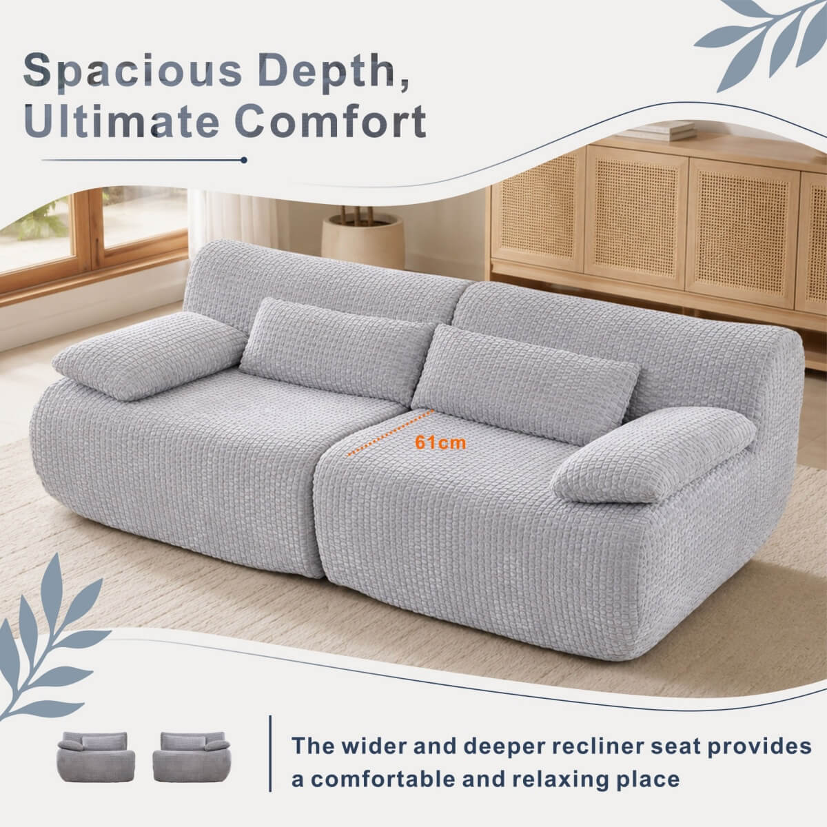 SOFTY Grey Indoor Modular Sofa Set - Space-Saving Compressed Sectional Sofa