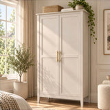 2-Door Freestanding Wardrobe - Hanging Rail, Storage Shelf, Gold Handles and Raised Legs, Cashmere