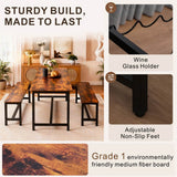 3 Piece Dining Table and Bench Set - Space Saving Kitchen Table Set, Brown
