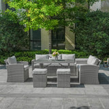 8 Seater Outdoor Rattan Sofa Set with Side Table & Footstools - Garden Furniture Set, Whitewash