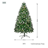 Snow Flocked Artificial Christmas Tree with Pine Cones - Pre-Lit or Unlit PVC Xmas Tree, Warm White LEDs, 5ft 6ft 7ft